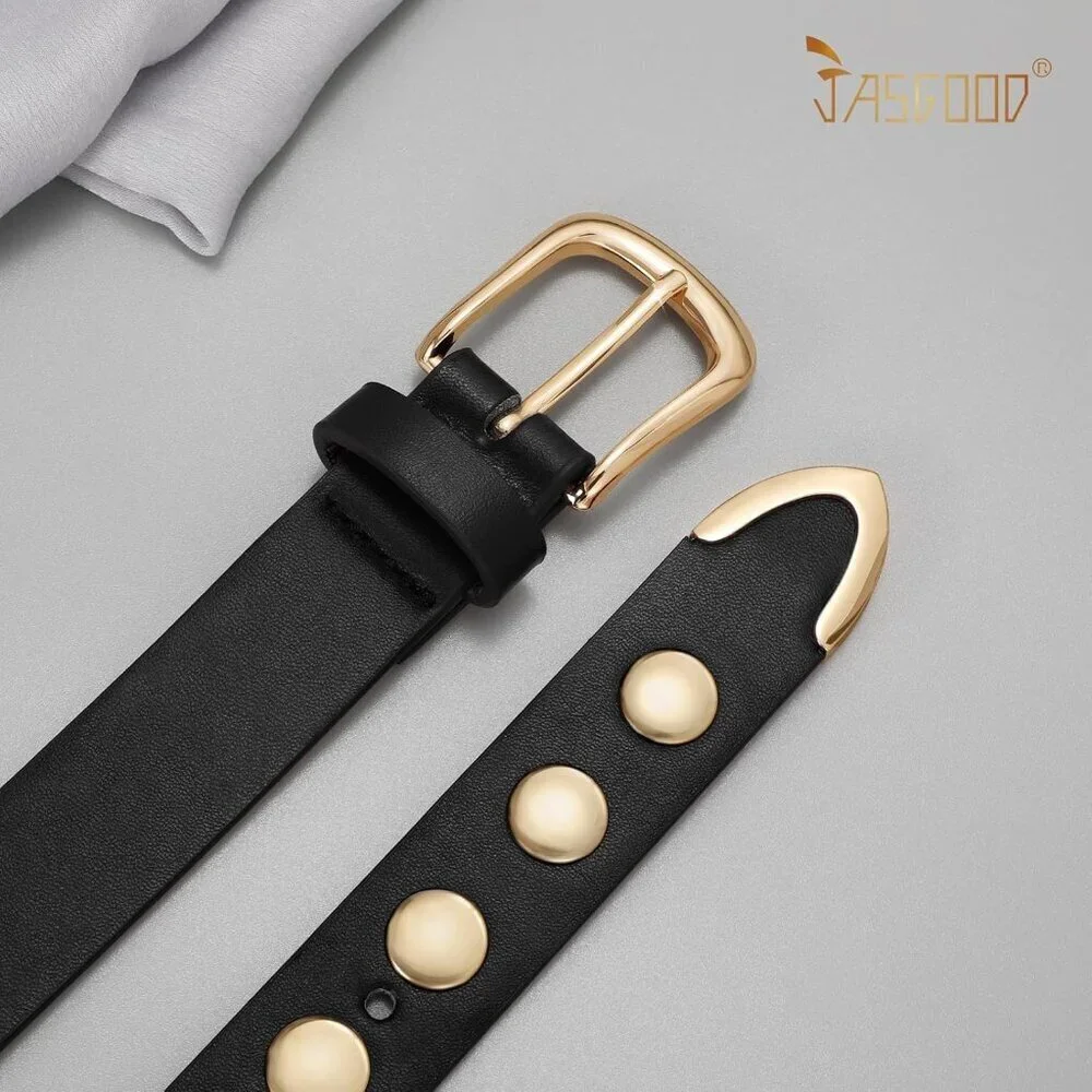 Women's Black Fashion Leather Belt Punk Studded Belt for Jeans Pants Dresses